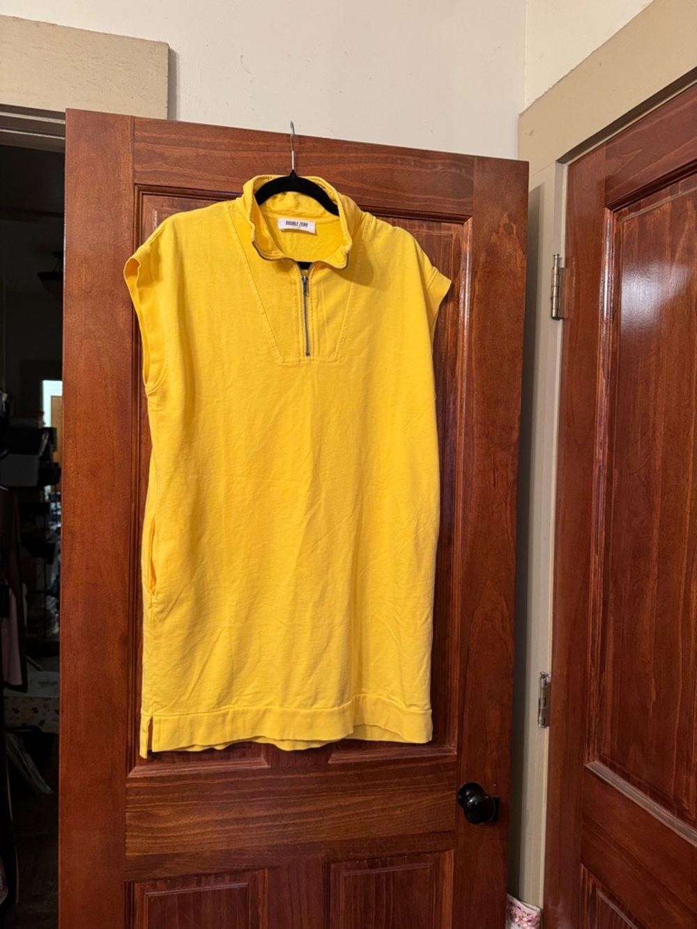 Double Zero Yellow Knit dress with Zip Collar and pockets